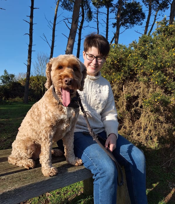Iona with a dog outdoors